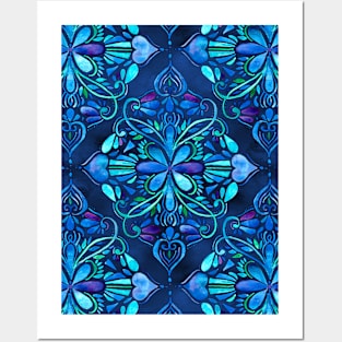 Deep Ocean Art Nouveau Watercolor Doodle Posters and Art